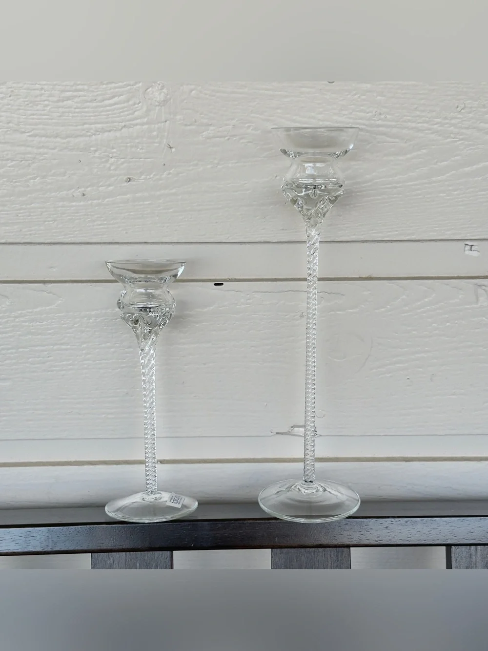 Vintage Hand Blown Toscany Set of 2 Crystal Tapered Candlesticks Made in Romania